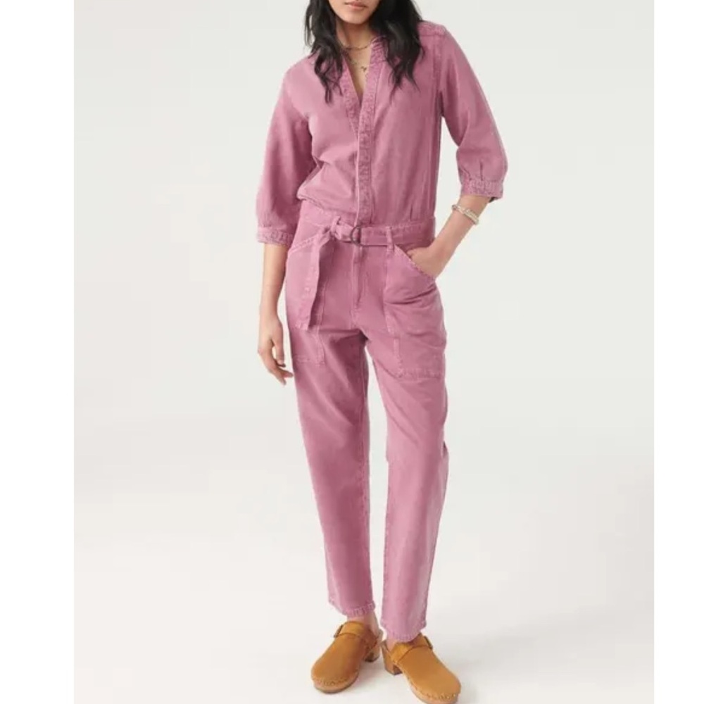 Ba&sh Frida Jumpsuit Size 2 US 6 Women Button Belted Cotton Linen Pockets Preppy